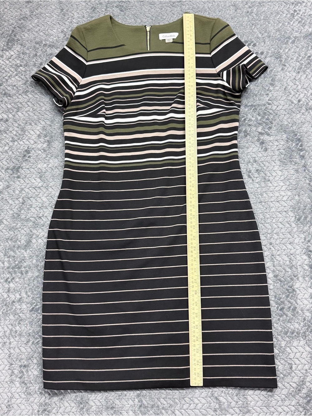 Calvin Klein Striped Sheath Dress Olive Green and Black Size 10 - Picture 9 of 10
